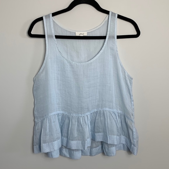 Aritzia Wilfred Peplum Sleeveless Top Light Blue Size Medium - Picture 1 of 9
